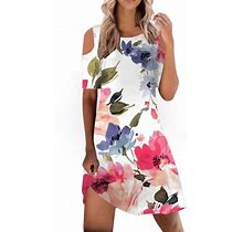 Ehqjnj Petite Dresses For Women 2024 Women's Summer Dress Short Sleeve Dress Round Neck Waist Beach Casual Halter Mini Dress Easter Long Sleeve Mini D