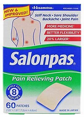4 Pack Salonpas Pain Relieving Patches, Works For 8 Hours 60 Per Box