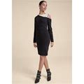Women's Open Shoulder Sweater Dress - Black & White, Size 3X By Venus