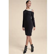 Women's Open Shoulder Sweater Dress - Black & White, Size 3X By Venus