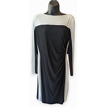 Chaps Dresses | Chaps Dress Long Sleeve Colorblock Ruched Dress Black And Cream Large | Color: Black | Size: L