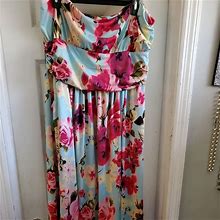 Strapless Floral Maxi Dress 3X | Color: Blue/Pink | Size: 3X