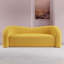 Modern 91" Yellow Boucle Upholstered Curved 3 Seater Sofa For Living Room