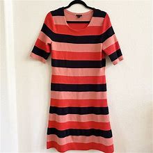 Ann Taylor Dresses | Ann Taylor Women Orange Black Striped Short Sleeve A-Line Sweater Dress Size S | Color: Orange | Size: S