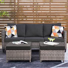 Ovios Wicker Outdoor Sofa With Black Cushion(S) And Wicker Frame | GS1021
