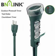 BN-LINK Outdoor Power Stake With Photocell Countdown Light Timer Extension Cord