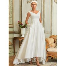 JJ's House Wedding Dress Bridal Dress Ivory Sleeveless Asymmetrical V-Neck Ball-Gown Princess Satin 2024