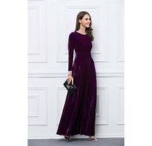 Long Purple Velvet Dress Women Bridesmaid Wedding Party Wear Fit &