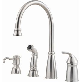 Pfister GT26-4CB Avalon 1.75 GPM High Arc Kitchen Faucet - Includes Soap Dispenser And Side Spray Stainless Steel Faucet Kitchen Single Handle