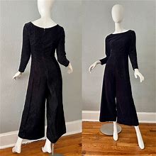 Vintage 60S Black DISCO Velvet MOD Wide Leg Pantsuit Jumpsuit XS