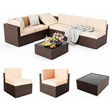 Pamapic Outdoor Sectional Furniture For 6,Wicker Patio Furniture,All-Weather Brown PE Rattan Sectional Sofa, Conversation Set With Suntan Washable
