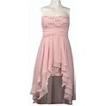 Hailey Logan Pink Strapless Sequin Lace High LOW Chiffon Overlay Dress