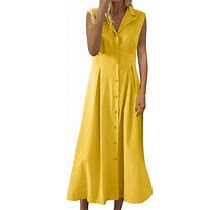 Hsmqhjwe Fall Dreas Long Sleeve Maxi Dress For Women Women Fashion Summer A Line Dress Casual Sleeveless Lapel Mid Length Dress Loose Button Sundress