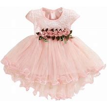 Wedding Dresses For Girls Kids Floral Tulle Ruched Play Dress Pink 0m-6m