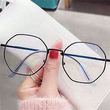 1 Pair Of Women's Flat Lens Anti-Blue Glasses Fashion Retro Round Frame Women About Light Flat Lens,