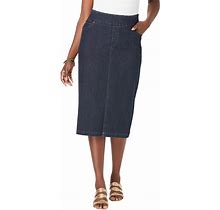 Jessica London Women's Plus Size Casual Comfort Elastic Waist Stretch Denim Midi Skirt