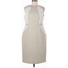 Kasper Casual Dress - Sheath: Ivory Grid Dresses - Women's Size 8