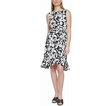 Calvin Klein Women's Black Floral Print Ruffled-Hem Dress Size 6