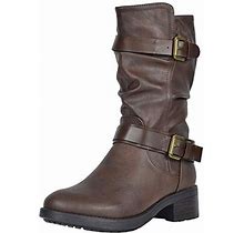 Dream Pairs Womens Pocono Brown Faux Fur Mid Calf Riding Winter Boots Size 10 m Us