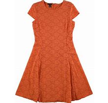 Alfani $99 Womens New 1685 Orange Lace Short Sleeve Fit + Flare Dress 8 B+B