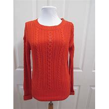 J CREW Ladies Orange Cable Knit Crewneck Long Sleeve Pullover Sweater Sz S
