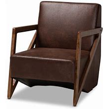 Baxton Studio Christa Mid-Century Modern Faux Leather And Wood Accent Chair
