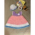 Girl's Crocheted Pinafore Dress And Hat