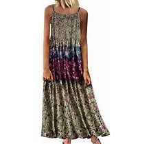 Dresses For Women 2023 Floral Sleeveless Vintage Straps O-Neck Print Bohemian Maxi Dress Dress Womens