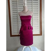Max And Cleo Size 8 Strapless Fuchsia Satin Cocktail Dress Ruched Hip