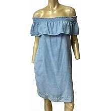 Ann Taylor Loft Dresses | Loft Petites Off The Shoulder Chambray Shift Dress Ps | Color: Blue | Size: S