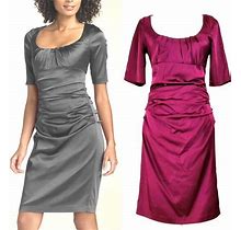 Suzi Chin Womens Dress 8 Purple Satin Ruched Waist Short Sleeve Sheath