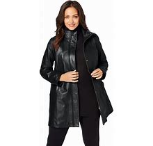 Jessica London Women's Plus Size A-Line Zip Front Leather Jacket