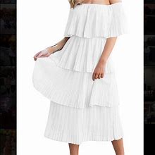 Tiered Off The Shoulder Midi Dress | Color: White | Size: S