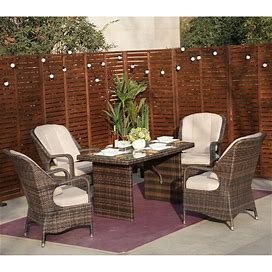5-Piece Patio Wicker Dining Set With 4 Arm Chairs - Brown
