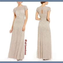 $369 Adrianna Papell Pearl Embellished Mesh Long Gown [ Petite Sz 4P ]
