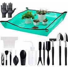 Melphoe 25Pcs Mini Garden Hand Transplanting Succulent Tools Set, 39.4" Thickened Repotting Mat & Plant Tag, Miniature Planting Indoor Fairy Care,