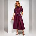 Calvin Klein Dresses | Calvin Klein Faux Leather Button Down Midi Shirt Dress Burgundy Size 10 Nwt | Color: Red | Size: 10