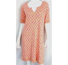Lilly Pulitzer Sz 4 Pink Orange Rope Houndstooth Silk Jersey Shift Dress Women's
