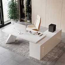 70.9" Modern White L-Shape Executive Desk Drawers & Cabinet Large Office Desk Left Hand