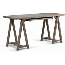 SIMPLIHOME Sawhorse SOLID WOOD Modern Industrial 60 Inch Wide Home Office Desk, Writing Table, Workstation, Study Table Furniture In Distressed Grey