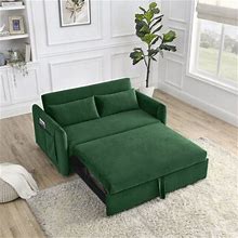 55" Convertible Sofa Bed With 2 Detachable Arm Pockets, Velvet Loveseat Sofa With Pull Out Bed And 2 Pillows, Modern Sleeper Sofa With Adjustable Back