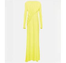 Saint Laurent, Ruched Crepe Gown, Women, Yellow, US 4, Dresses, Viscose