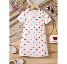 Young Girl Heart Print Casual Dress,4Y