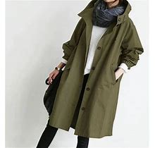 Fall Long Hooded Jacket For Women Green-XL