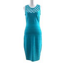 Venus Turquoise Blue Knit Midi Bodycon Dress Womens Medium Sleeveless