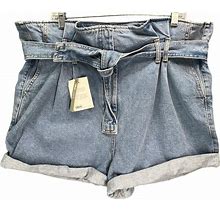 Asos Design Shorts | Asos Design Womens Paperbag Waist Denim Shorts 16 Blue High Rise Belted Cuffed | Color: Blue | Size: 16
