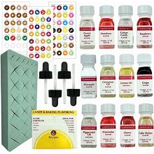 Lorann Oils Flavoring Variety Pack (1/8 Oz. Ea) With Recipe Book, Storage Stand, 4X Eye Dropper Tool - 12 Flavors Including Green Apple, Strawberry,