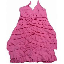 Express Women's Juniors Dress Medium Pink Ruffles Halter Midi Above
