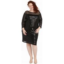Plus Size R&M Richards Illusion Bodice Sequin Dress, Women's, Size: 18 W, Black
