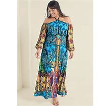 Women's Printed Maxi Dress - Blue Multi, Size 3X By Venus